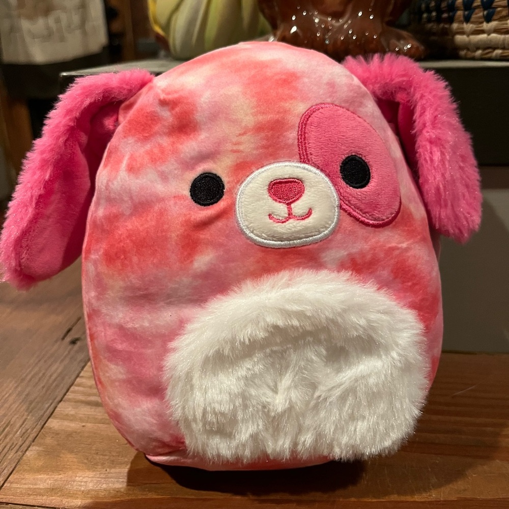 Squishmallow Detina Pink & White Plush Dog NWT 9”